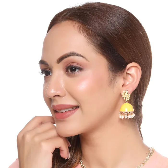 Yellow Chimes Earrings for Women and Girls Yellow Meenakari Jhumka Gold Plated Jhumki Earrings Birthday Gift for girls and women Anniversary Gift for Wife Yellow Chimes Earrings