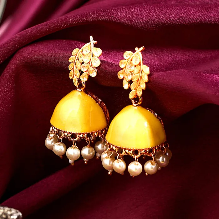 Yellow Chimes Earrings for Women and Girls Yellow Meenakari Jhumka Gold Plated Jhumki Earrings Birthday Gift for girls and women Anniversary Gift for Wife Yellow Chimes Earrings