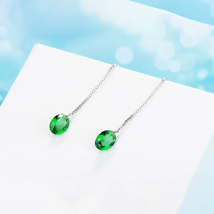 Yellow Chimes Earrings for Women Girls Fashion Green Crystal Stone Long Chain Threaded Dangler Silver Tone Chain Earring Western Thread Earrings Birthday Anniversary Gift Yellow Chimes Rings
