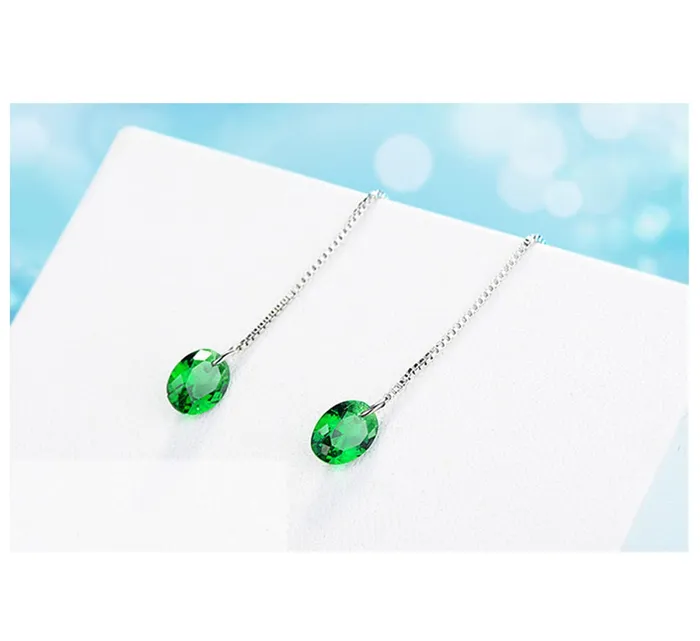 Yellow Chimes Earrings for Women Girls Fashion Green Crystal Stone Long Chain Threaded Dangler Silver Tone Chain Earring Western Thread Earrings Birthday Anniversary Gift Yellow Chimes Rings