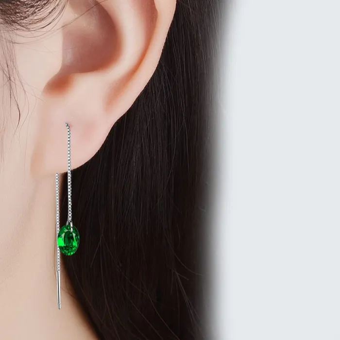 Yellow Chimes Earrings for Women Girls Fashion Green Crystal Stone Long Chain Threaded Dangler Silver Tone Chain Earring Western Thread Earrings Birthday Anniversary Gift Yellow Chimes Rings