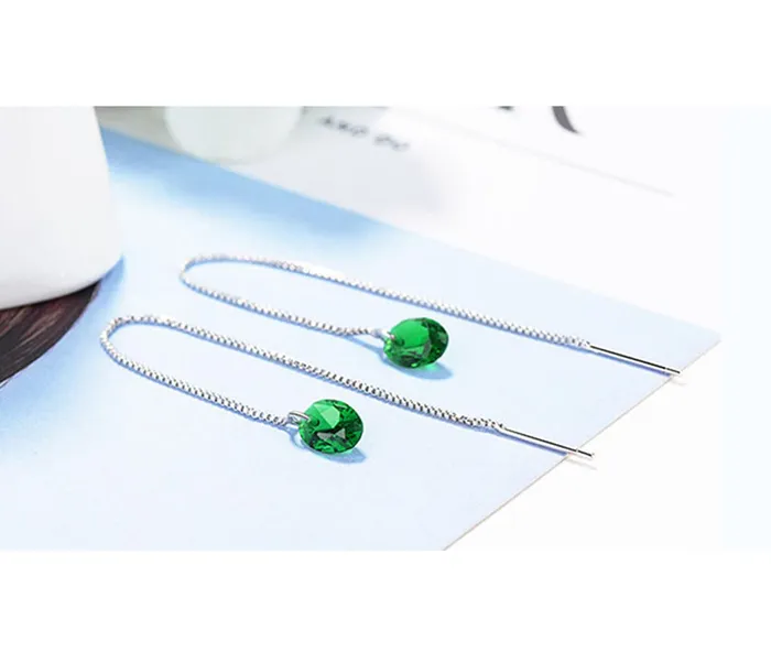 Yellow Chimes Earrings for Women Girls Fashion Green Crystal Stone Long Chain Threaded Dangler Silver Tone Chain Earring Western Thread Earrings Birthday Anniversary Gift Yellow Chimes Rings