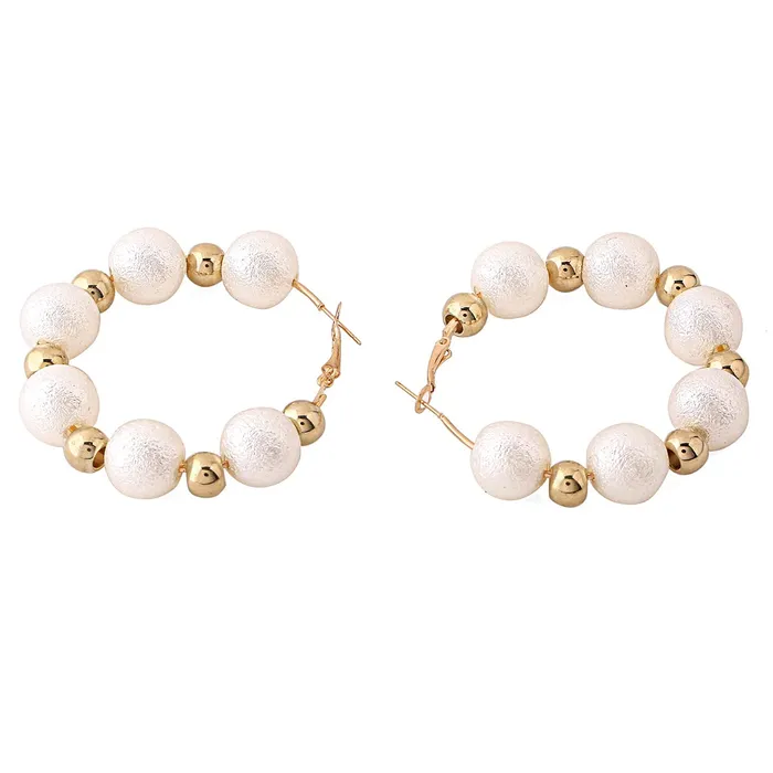 Yellow Chimes Earrings For Women Gold Tone Big Pearl Small Golden Bead Studded Hoop For Women and Girls Yellow Chimes Earrings