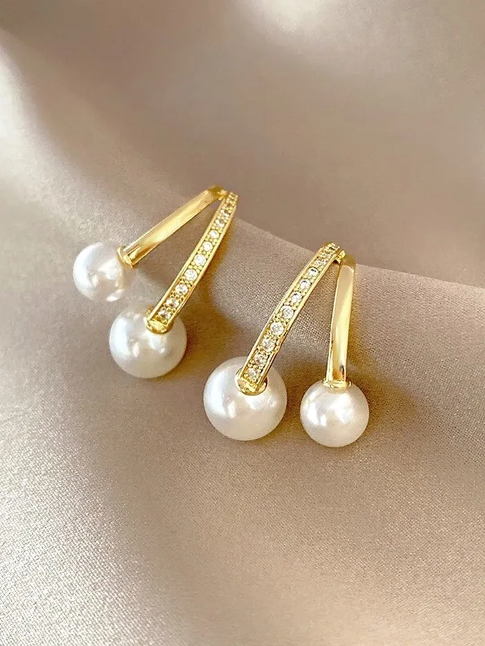 Yellow Chimes Earrings For Women Gold Tone Contemporary Stud Pearl Hanging Drop Earrings For Women and Girls Yellow Chimes Earrings