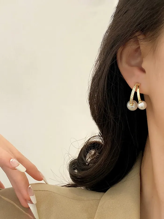 Yellow Chimes Earrings For Women Gold Tone Contemporary Stud Pearl Hanging Drop Earrings For Women and Girls Yellow Chimes Earrings