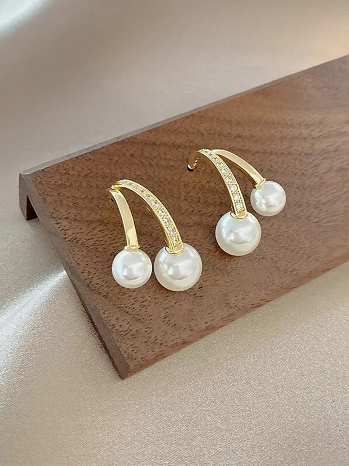 Yellow Chimes Earrings For Women Gold Tone Contemporary Stud Pearl Hanging Drop Earrings For Women and Girls Yellow Chimes Earrings