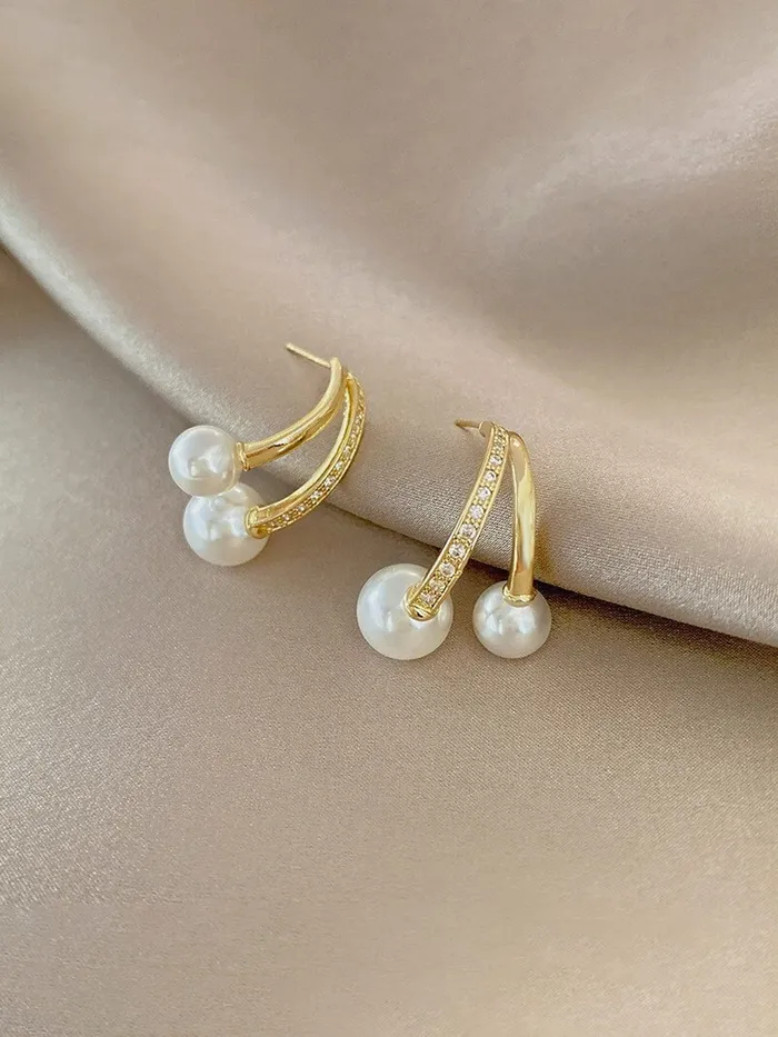 Yellow Chimes Earrings For Women Gold Tone Contemporary Stud Pearl Hanging Drop Earrings For Women and Girls Yellow Chimes Earrings