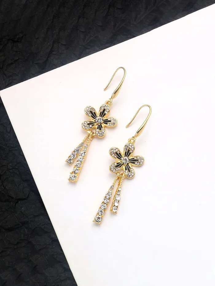 Yellow Chimes Earrings For Women Gold Toned Crystal Studded Flower Drop Chain Tassel Dangler Earrings For Women and Girls Yellow Chimes Necklaces