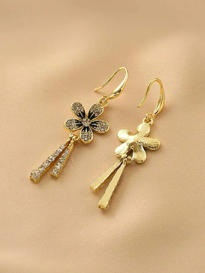 Yellow Chimes Earrings For Women Gold Toned Crystal Studded Flower Drop Chain Tassel Dangler Earrings For Women and Girls Yellow Chimes Necklaces