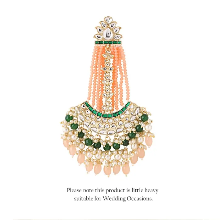 Yellow Chimes Earrings for Women Gold Toned Kundan Studded Green and Pink Beads Drop Chandbali Earrings for Women and Girls Yellow Chimes Necklaces