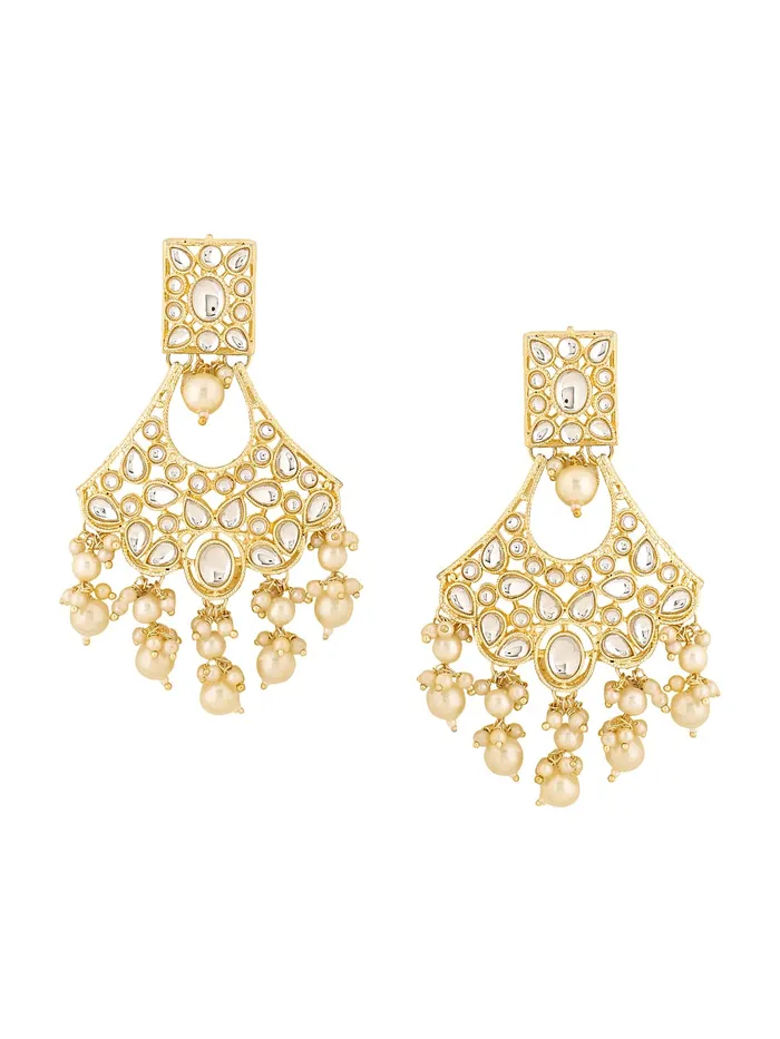 Yellow Chimes Earrings for Women Gold Toned Kundan Studded Multilayer Pearl Drop Dangler Earrings for Women and Girls Yellow Chimes Earrings