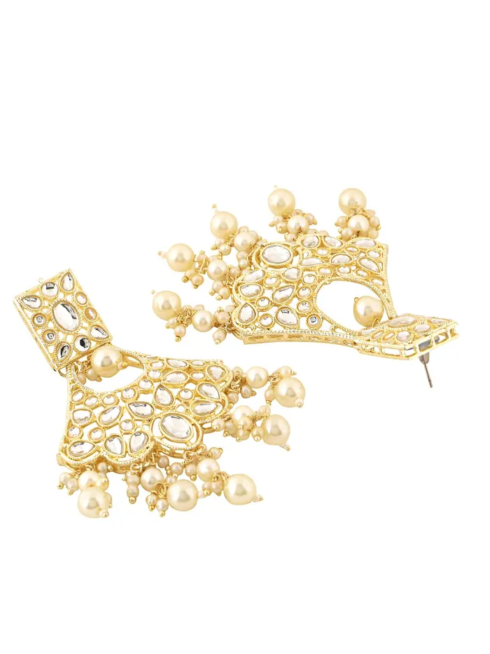 Yellow Chimes Earrings for Women Gold Toned Kundan Studded Multilayer Pearl Drop Dangler Earrings for Women and Girls Yellow Chimes Earrings