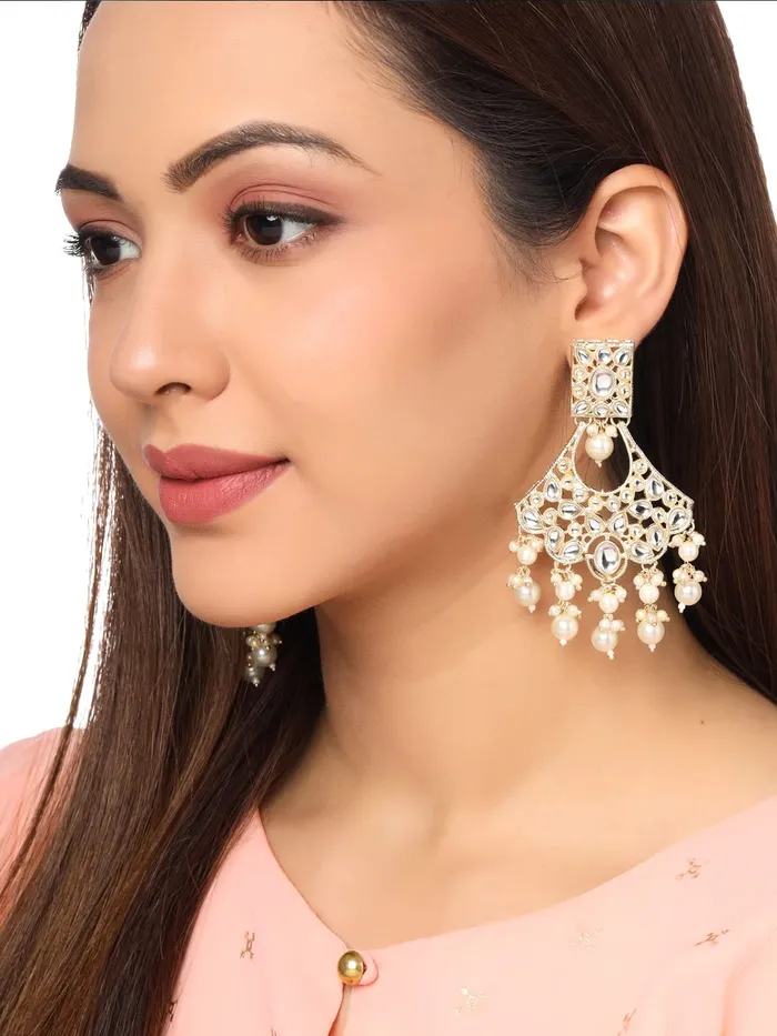 Yellow Chimes Earrings for Women Gold Toned Kundan Studded Multilayer Pearl Drop Dangler Earrings for Women and Girls Yellow Chimes Earrings