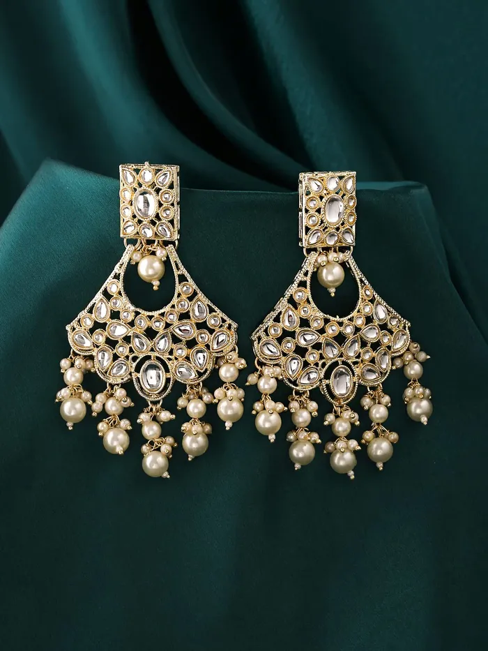 Yellow Chimes Earrings for Women Gold Toned Kundan Studded Multilayer Pearl Drop Dangler Earrings for Women and Girls Yellow Chimes Earrings