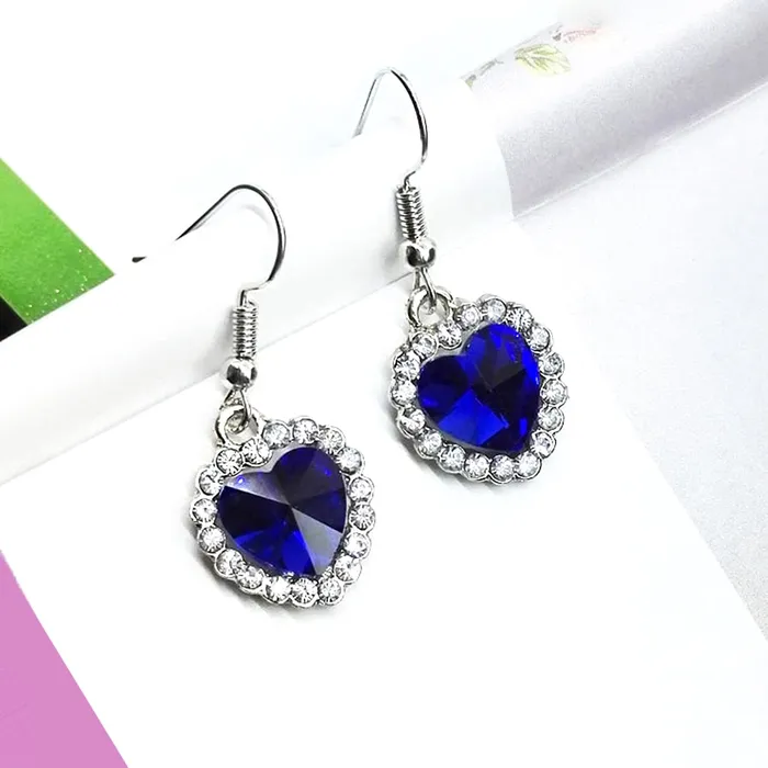 Yellow Chimes Earrings Kairangi Earrings for Women and Girls Blue and White Crystal Stone Drop Earring Sparkling Silver Tone Drop Heart Shaped Earring Birthday Gift for Girls and Women Anniversary Gift for Wife