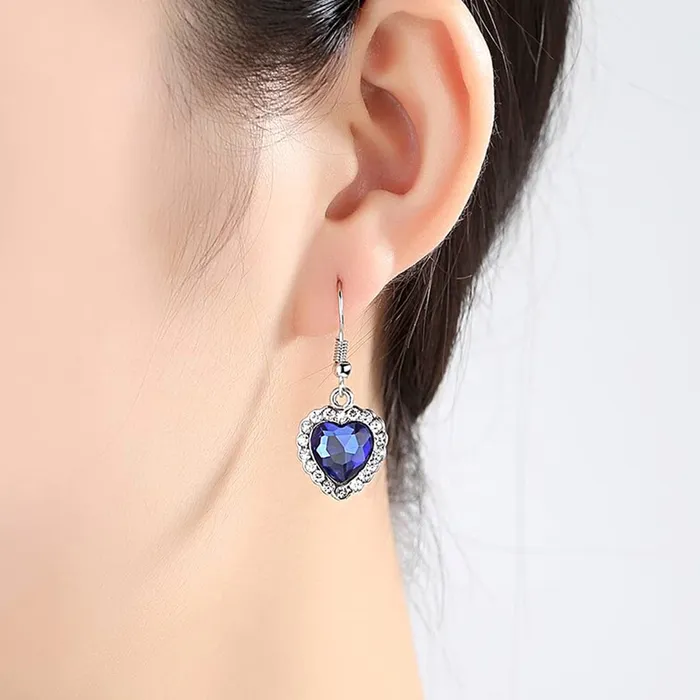 Yellow Chimes Earrings Kairangi Earrings for Women and Girls Blue and White Crystal Stone Drop Earring Sparkling Silver Tone Drop Heart Shaped Earring Birthday Gift for Girls and Women Anniversary Gift for Wife