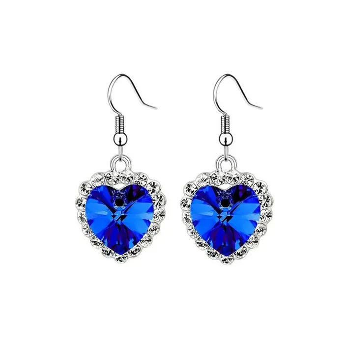 Yellow Chimes Earrings Kairangi Earrings for Women and Girls Blue and White Crystal Stone Drop Earring Sparkling Silver Tone Drop Heart Shaped Earring Birthday Gift for Girls and Women Anniversary Gift for Wife