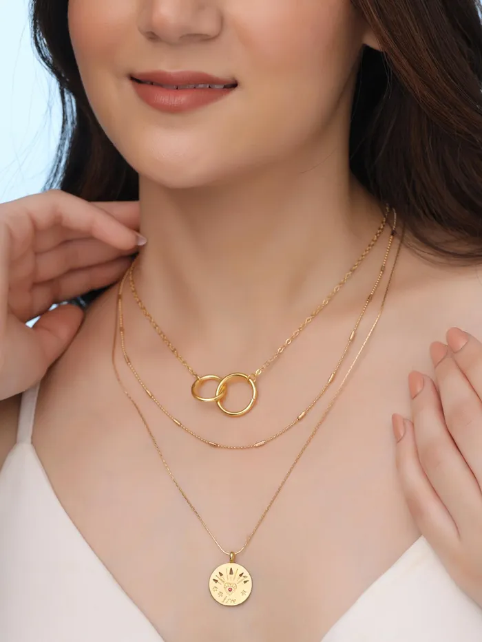 Yellow Chimes Earrings Multi Layered Choker Necklace Gold Plated Chain Fashion Elegant Design One Size Gold