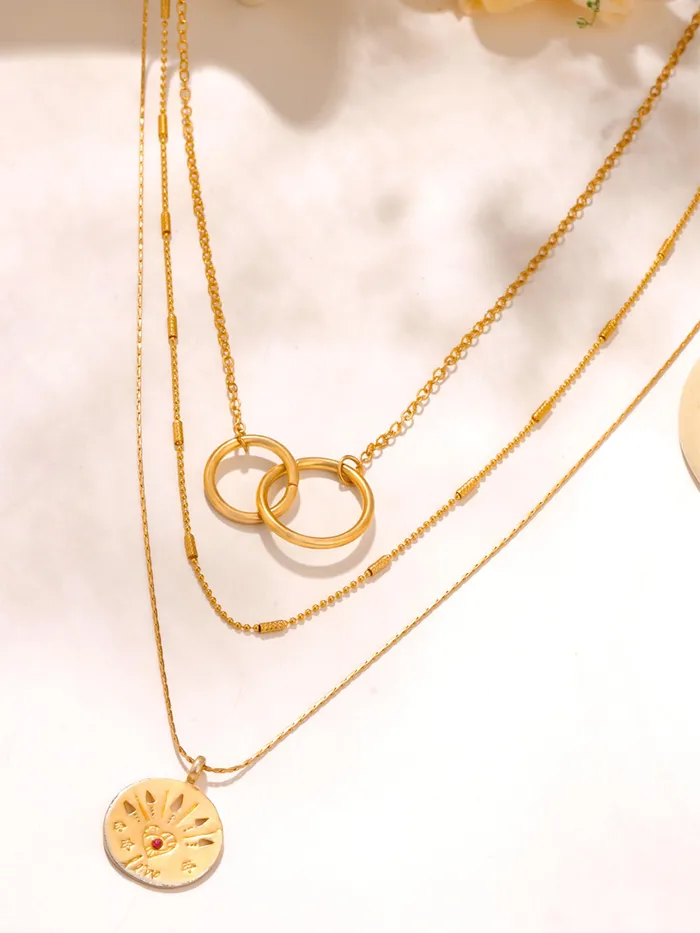 Yellow Chimes Earrings Multi Layered Choker Necklace Gold Plated Chain Fashion Elegant Design One Size Gold