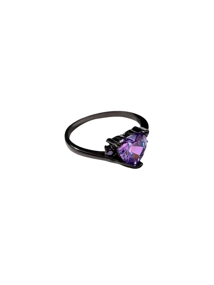 Yellow Chimes Earrings Purple Heart Shaped Crystal Ring Fashion Statement with Adjustable Fit Elegant Gift Size 7