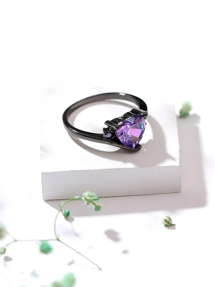 Yellow Chimes Earrings Purple Heart Shaped Crystal Ring Fashion Statement with Adjustable Fit Elegant Gift Size 7