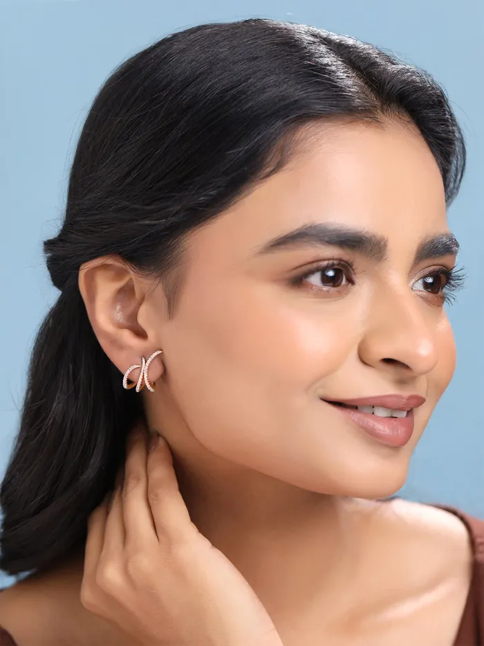 Yellow Chimes Earrings Rose Gold Stud Earrings for Women Crystal Studded Fashion 15 cm Rose Gold
