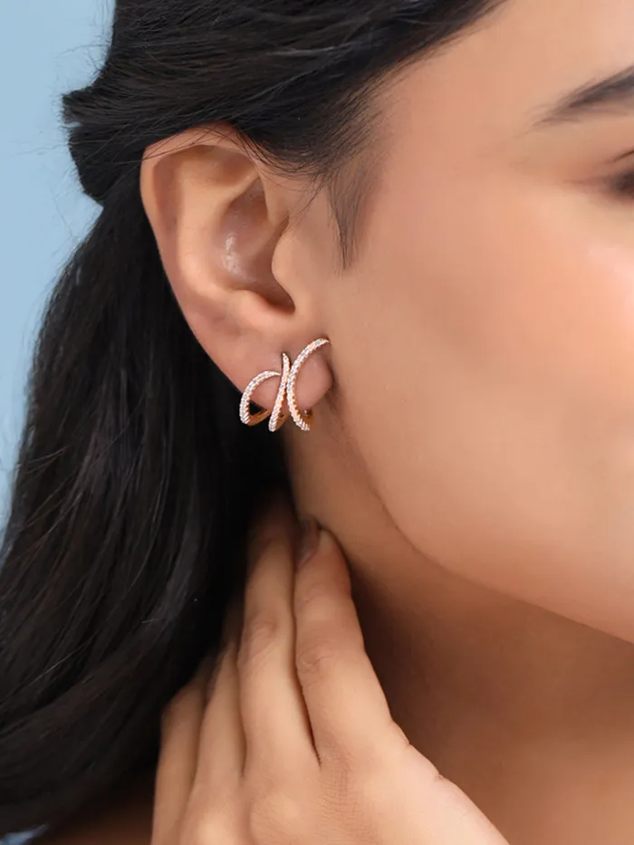 Yellow Chimes Earrings Rose Gold Stud Earrings for Women Crystal Studded Fashion 15 cm Rose Gold
