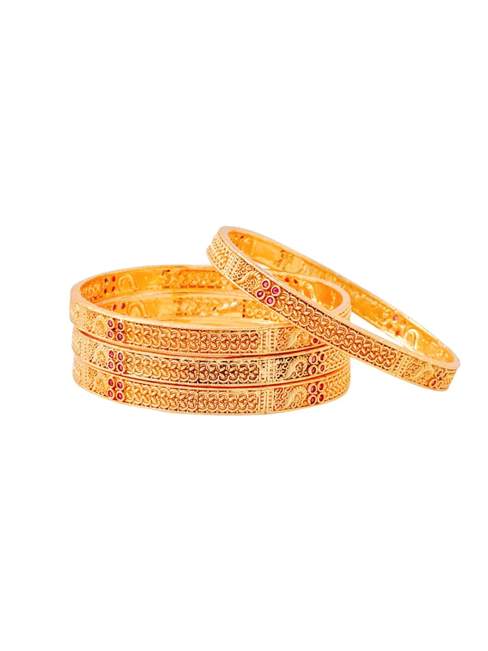 Yellow Chimes Earrings Traditional Bangles Set Elegant Gold Plated Women Hand Accessories 4 Pcs Size 26 in Gold