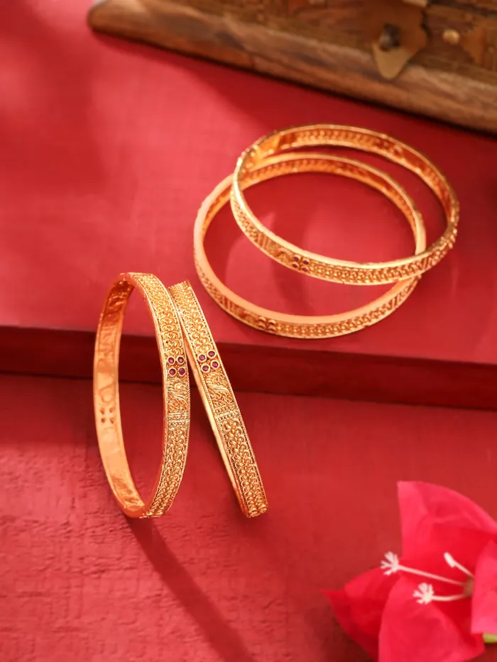 Yellow Chimes Earrings Traditional Bangles Set Elegant Gold Plated Women Hand Accessories 4 Pcs Size 26 in Gold