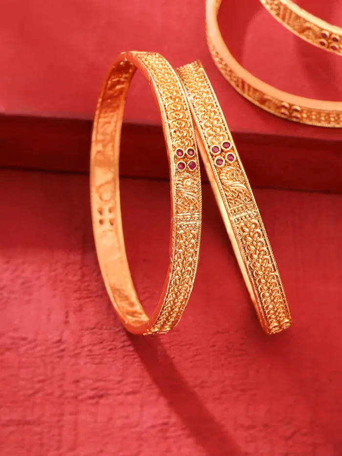 Yellow Chimes Earrings Traditional Bangles Set Elegant Gold Plated Women Hand Accessories 4 Pcs Size 26 in Gold