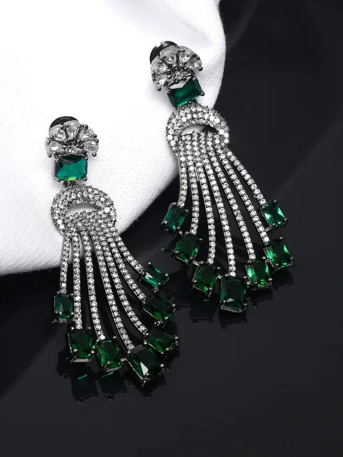 Yellow Chimes Earrings Yellow Chimes American Diamond Earrings for Women RhodiumPlated White Green ADStudded Long Danglers Earrings For Women and Girls
