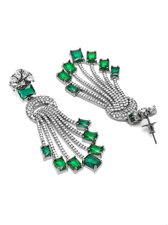 Yellow Chimes Earrings Yellow Chimes American Diamond Earrings for Women RhodiumPlated White Green ADStudded Long Danglers Earrings For Women and Girls