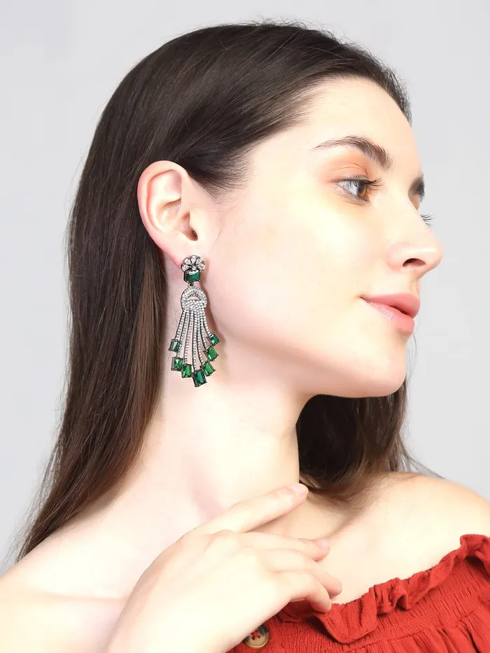 Yellow Chimes Earrings Yellow Chimes American Diamond Earrings for Women RhodiumPlated White Green ADStudded Long Danglers Earrings For Women and Girls