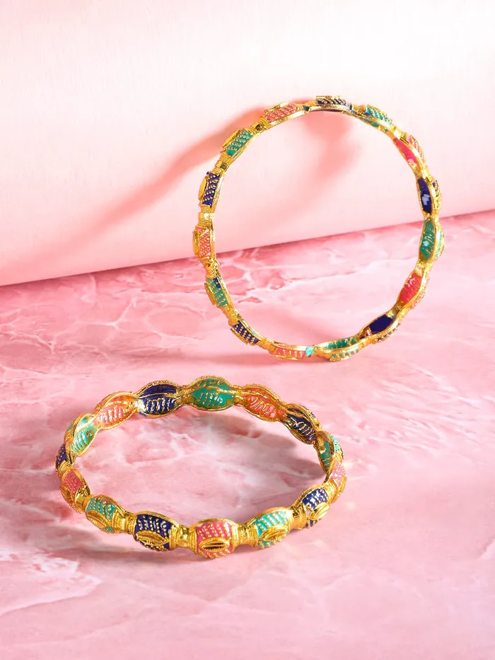 Yellow Chimes Earrings Yellow Chimes Bangles for Women Oval Shaped Meenakari Touch Traditional Bangles for Women and Girls