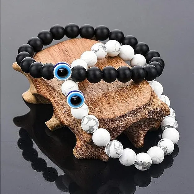 Yellow Chimes Earrings Yellow Chimes Bracelet for Women and Men Fashion Black White Evil Eye Nazariya Beads Bracelets for Couple Stretch Lava Stone Beads Bracelets Couple Bracelet