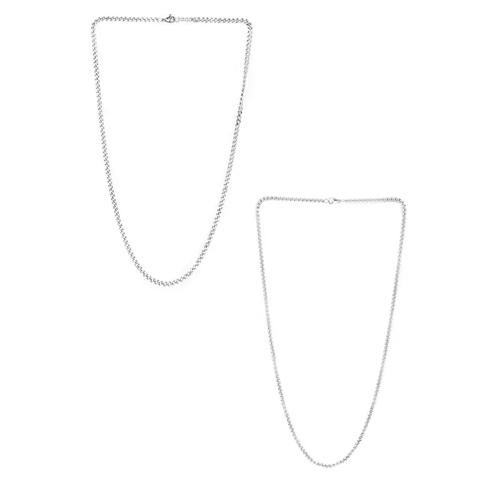 Yellow Chimes Earrings Yellow Chimes Chain for Men and Boys Silver Chain Neck Chain for Men 2 Pcs Combo of Stainless Steel Chains for Men Birthday Gift for Men and Boys Anniversary Gift for Husband