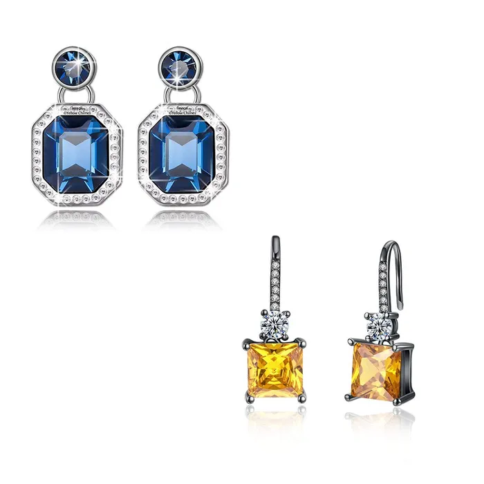 Yellow Chimes Earrings Yellow Chimes Combo of Two Pairs Classic Blue Royal Crystal Black Gun Plated Yellow Crystal Drop Earrings for Women and Girls