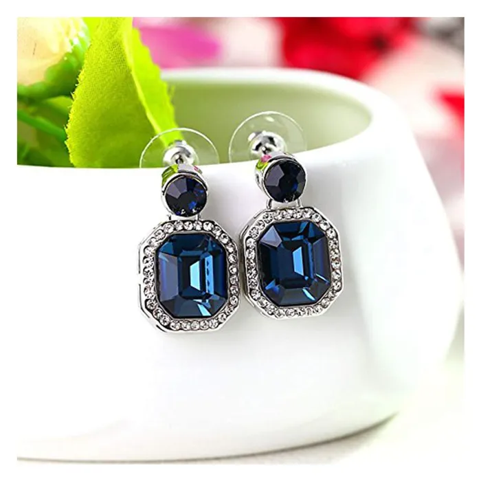 Yellow Chimes Earrings Yellow Chimes Combo of Two Pairs Classic Blue Royal Crystal Black Gun Plated Yellow Crystal Drop Earrings for Women and Girls