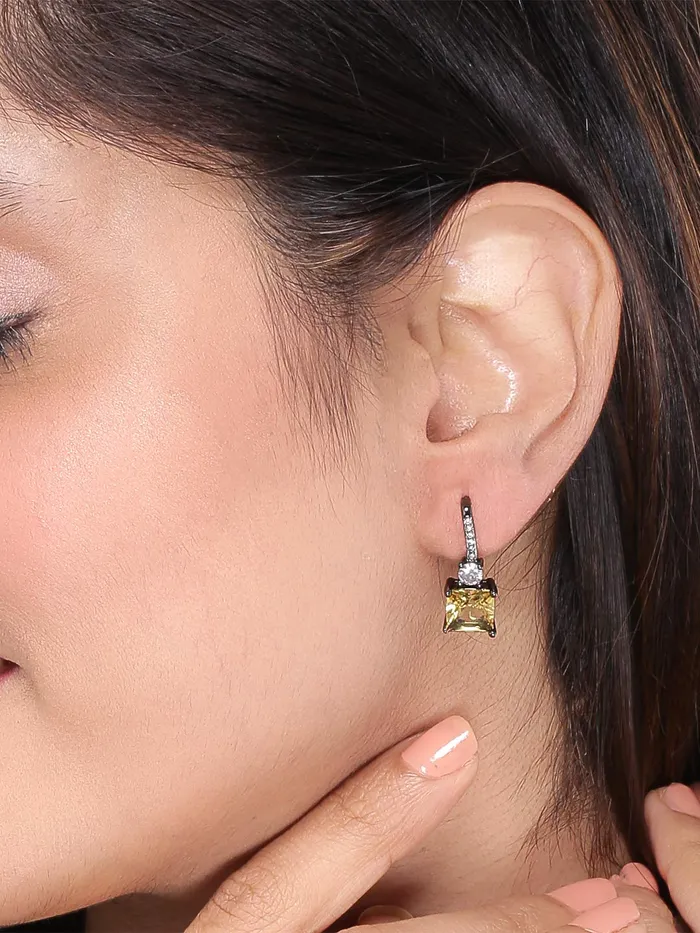 Yellow Chimes Earrings Yellow Chimes Combo of Two Pairs Classic Blue Royal Crystal Black Gun Plated Yellow Crystal Drop Earrings for Women and Girls