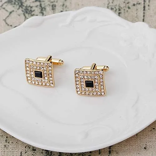 Yellow Chimes Earrings Yellow Chimes Cufflinks for Men Cuff Links Stainless Steel Crystal Studded Square Cufflinks for Men and Boys