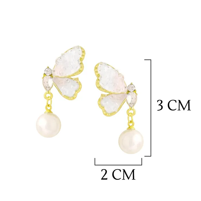 Yellow Chimes Earrings Yellow Chimes Earrings for Women and Girls Fashion White Drop earrings Gold Plated Crystal Butterfly Pearl Drop Earrings Birthday Gift for Girls and Women Anniversary Gift for Wife