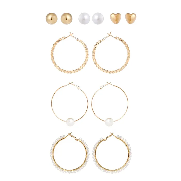 Yellow Chimes Earrings Yellow Chimes Earrings for Women and Girls Fashion White Pearl Hoops Set Gold Plated Combo of 12 Pairs Stud Hoop Earring Set Birthday Gift for girls and women Anniversary Gift for Wife