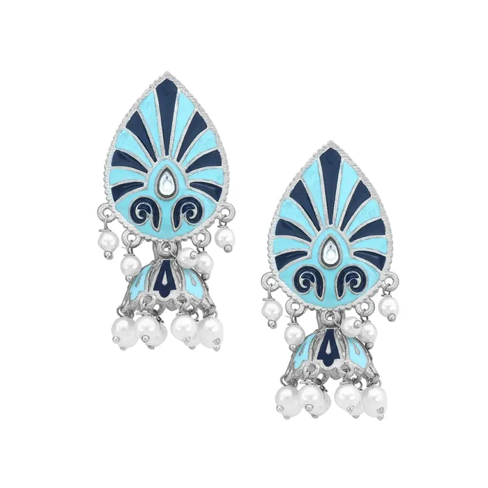 Yellow Chimes Earrings Yellow Chimes Earrings for Women and Girls Meenakari Drop Earrings Silver Tone Blue Meenakari Drop Jhumka Earrings Birthday Gift for girls and women Anniversary Gift for Wife