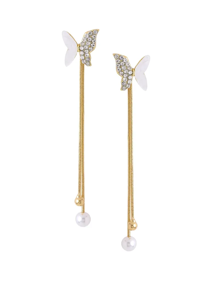 Yellow Chimes Earrings Yellow Chimes Earrings for Women and Girls Pearl Dangler Gold Toned Butterfly Designed Long Danglers Earrings Birthday Gift for girls and women Anniversary Gift for Wife