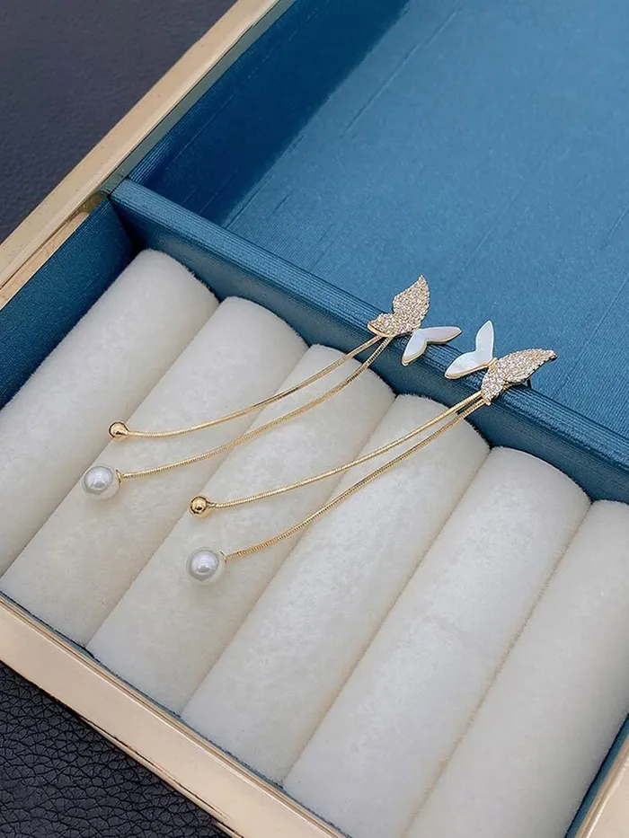 Yellow Chimes Earrings Yellow Chimes Earrings for Women and Girls Pearl Dangler Gold Toned Butterfly Designed Long Danglers Earrings Birthday Gift for girls and women Anniversary Gift for Wife