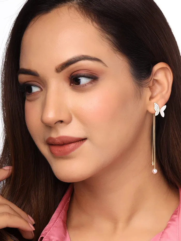 Yellow Chimes Earrings Yellow Chimes Earrings for Women and Girls Pearl Dangler Gold Toned Butterfly Designed Long Danglers Earrings Birthday Gift for girls and women Anniversary Gift for Wife