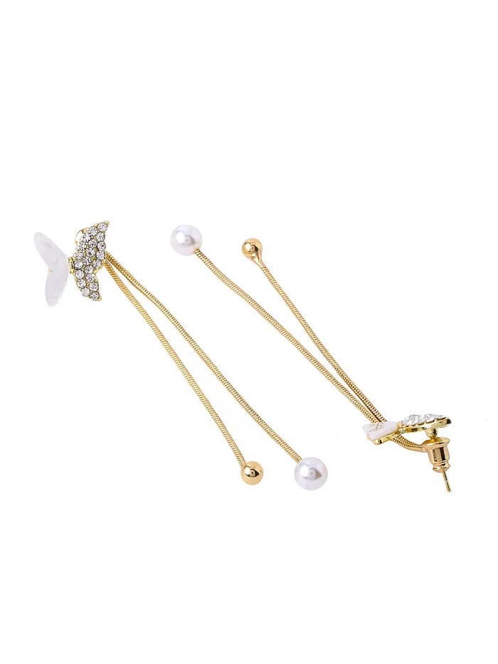 Yellow Chimes Earrings Yellow Chimes Earrings for Women and Girls Pearl Dangler Gold Toned Butterfly Designed Long Danglers Earrings Birthday Gift for girls and women Anniversary Gift for Wife