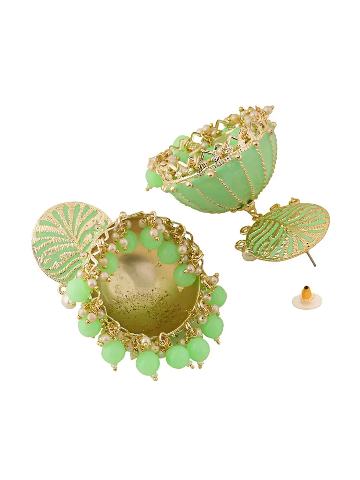 Yellow Chimes Earrings Yellow Chimes Earrings for Women Gold Toned Pearl Drop Green Meenakari Jhumka Earrings for Women and Girls