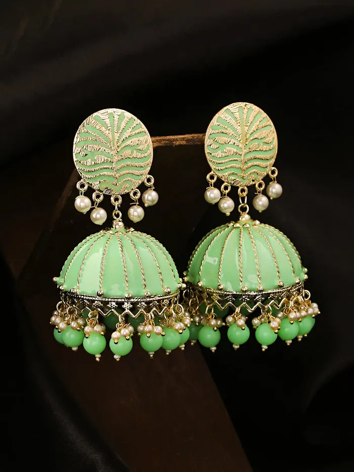 Yellow Chimes Earrings Yellow Chimes Earrings for Women Gold Toned Pearl Drop Green Meenakari Jhumka Earrings for Women and Girls