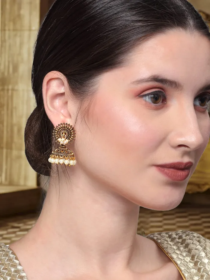 Yellow Chimes Earrings Yellow Chimes Earrings for Women Oxidised Gold Plated Peacock Designed Crystal studded Beads Drop Chandbali Drop Earrings for Women and Girls ER 5